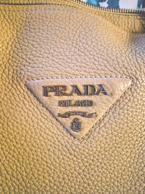 Prada Soft Pebbled Leather Shoulder Handbag - Camel